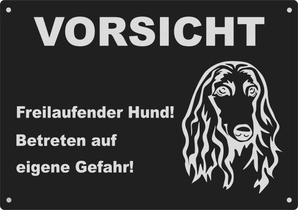 Aluminium Warnschild Afghanischer Windhund VORSICHT Freilaufender Hund! Betreten auf eigene Gefahr!